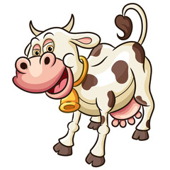 The old cow is happy and wearing a bell necklace