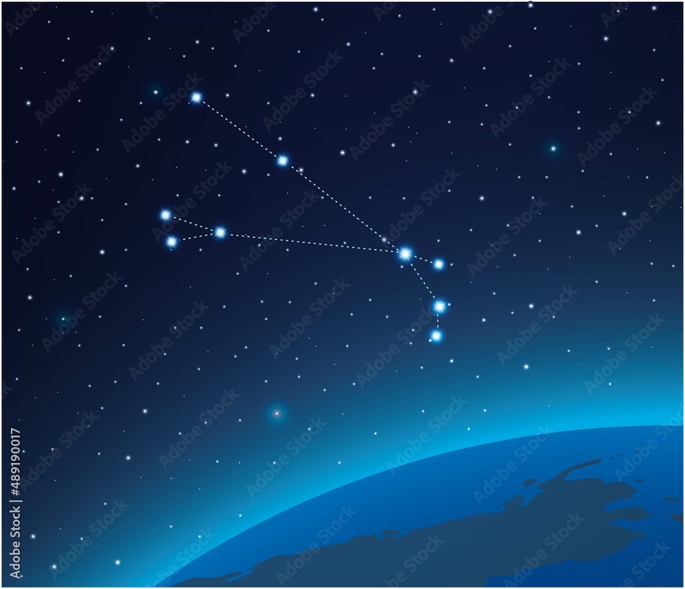 Poster constellation aries with planet in deep space