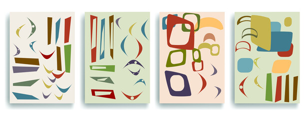 Vintage poster with mid century modern design elements . Wall art , home deco . Vector abstract shape.
