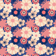 Vector seamless pattern with floral pattern. Boho colors, pastel colors. For printing on fabrics and clothes. For wall design. Poster for the interior, postcard, congratulation. in hand drawn style