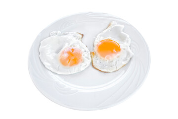 Eggs: Fried Egg, breakfast on the table, isolated on white background, on top view food cooking photo object design