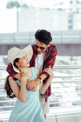 happy asian couple woman and man travel summer traveler holidays in the city.