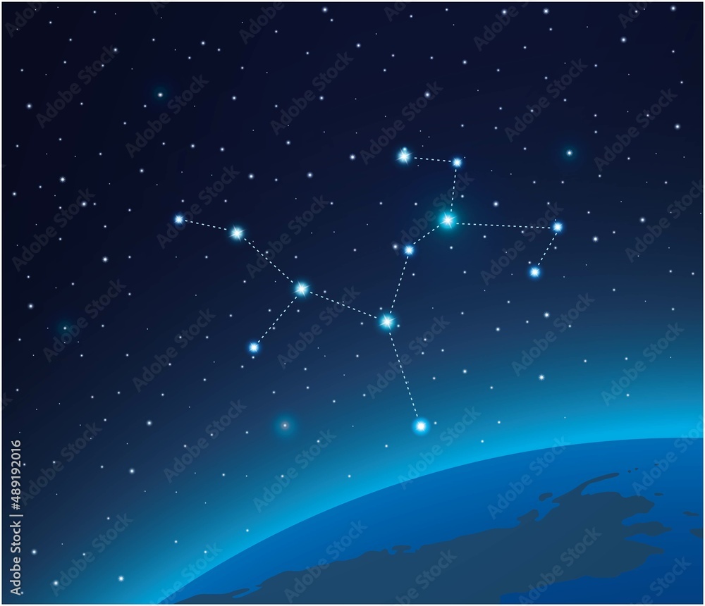 Poster constellation sagittarius with planet in deep space