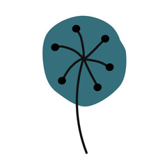 bright abstract flower in Scandinavian style,vector illustration, rounded shape, blue color,isolated on a white background