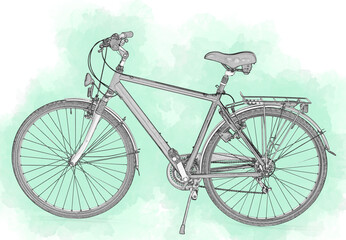 Illustration art of a Side view of a road bike