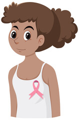 Woman with pink ribbon pin badge