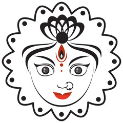 Face of Indian goddess on white background