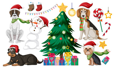 Christmas set with tree and decorations