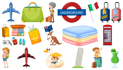 Set of summer vacation objects and elements