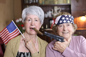 Two American women celebrating the USA
