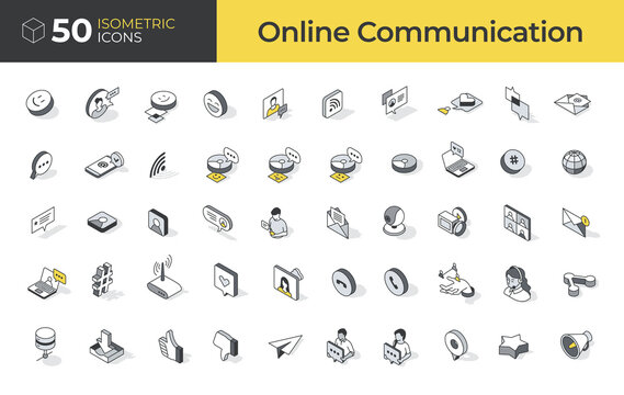 50 Online Communication Isometric Icons