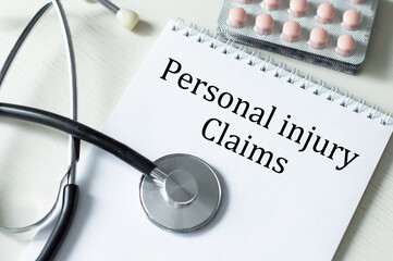 text Personal injury claims on a notebook on the doctor's desk