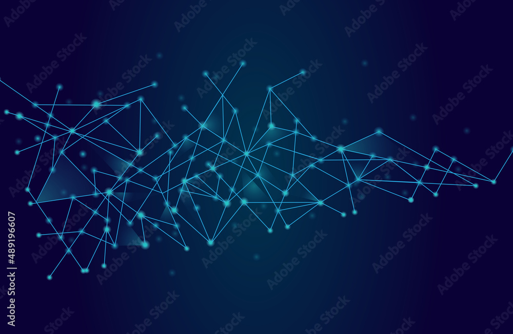 Wall mural network abstract connection isolated on blue background. network technology background with dots and