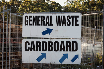 Waste management recycling centre. Dump collection facility. Signage