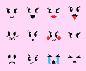 Set of various funny emoticons. Emotions. Vector illustration.