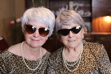 Fraternal twins wearing animal print matching outfits - obrazy, fototapety, plakaty
