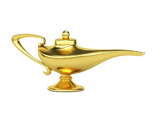 Fototapeta na wymiar Aladdin magic lamp, golden lamp on white background 3d rendering