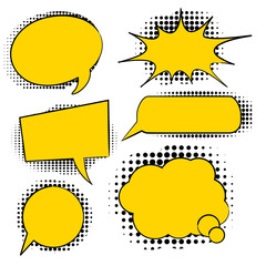 Empty speech bubbles with halftone shadows, pop art style. Set of retro vector illustrations