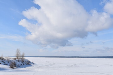 winter sky, river bank, embankment, river bank, snowy, beautiful nature