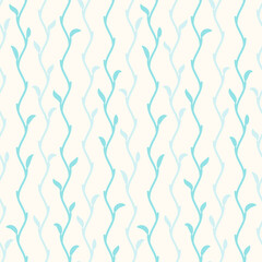 Nice foliate seamless pattern. Thin wavy twigs with young leaves. Endless texture for wallpaper, web page, wrapping paper, invitation cards