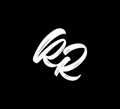 White Vector Letters Logo Brush Handlettering Calligraphy Style In Black Background Initial kr