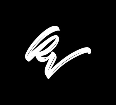 White Vector Letters Logo Brush Handlettering Calligraphy Style In Black Background Initial kv