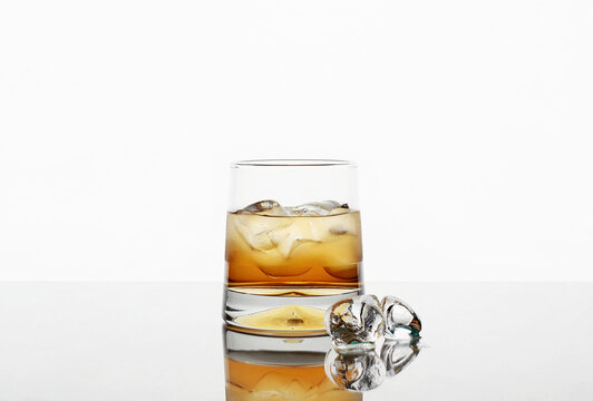Whiskey with Ice in glass. beautiful still life