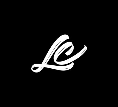 White Vector Letters Logo Brush Handlettering Calligraphy Style In Black Background Initial lc
