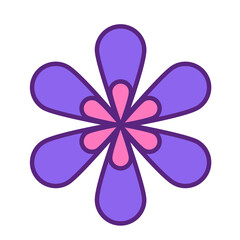 Simple flower purple and pink colour. Decorative element for hippie. Geometric isolated shapes.