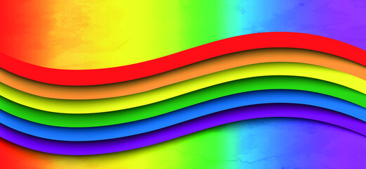 3D abstract Wave rainbow LGBT spectrum flag background. 
Paper cut design. Waves of rainbow colors web banner template. Pride Month vector illustration
