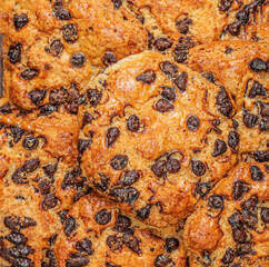 Chocolate cookies  as a textured background. Brown Chocolate chip cookies top view.