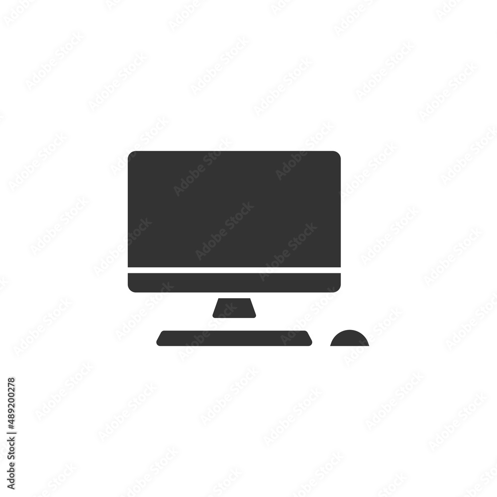 Poster personal computer in flat style. desktop pc vector illustration on isolated background. monitor disp