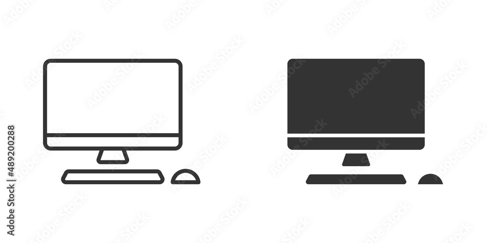 Poster personal computer in flat style. desktop pc vector illustration on isolated background. monitor disp