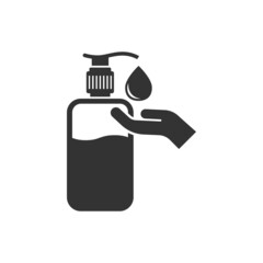 Hand sanitizer icon in flat style. Antiseptic bottle vector illustration on isolated background. Disinfect gel sign business concept.