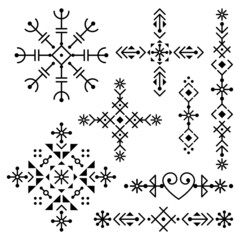 Iceland's rune art style geometric tribal line art vector design collection, black and white set inspired by Viking patterns
- 489200801