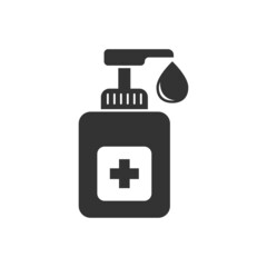 Hand sanitizer icon in flat style. Antiseptic bottle vector illustration on isolated background. Disinfect gel sign business concept.