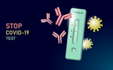 3D antigen rapid test COVID-19 disease. Flat isolated home self analysis diagnostic. Coronavirus home quarantine vector illustration