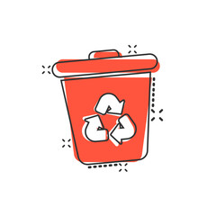 Garbage bin icon in comic style. Recycle cartoon vector illustration on white isolated background. Trash basket splash effect sign business concept.