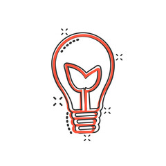 Light bulb icon in comic style. Lightbulb cartoon vector illustration on white isolated background. Energy lamp splash effect sign business concept.