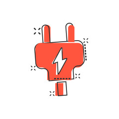 Electric plug icon in comic style. Power adapter cartoon vector illustration on white isolated background. Electrician splash effect sign business concept.