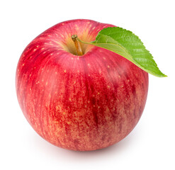 Fresh Giant Apple with leaf on white background, Japanese Sekai ichi apple isolated on white background, With clipping path.	