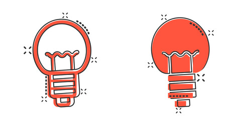 Light bulb icon in comic style. Lightbulb cartoon vector illustration on white isolated background. Energy lamp splash effect sign business concept.