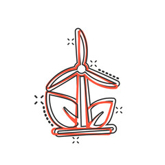 Eco energy icon in comic style. Leaf wind power plant cartoon vector illustration on white isolated background. Electrician splash effect sign business concept.