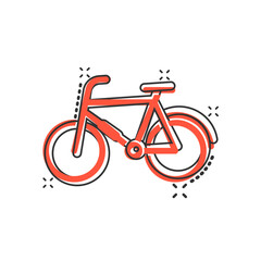 Bicycle icon in comic style. Bike exercise cartoon vector illustration on white isolated background. Fitness exercise splash effect sign business concept.