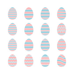 Easter eggs set design. Blue and pink eggs collection for Easter holiday. Vector elements in flat style isolated on white background