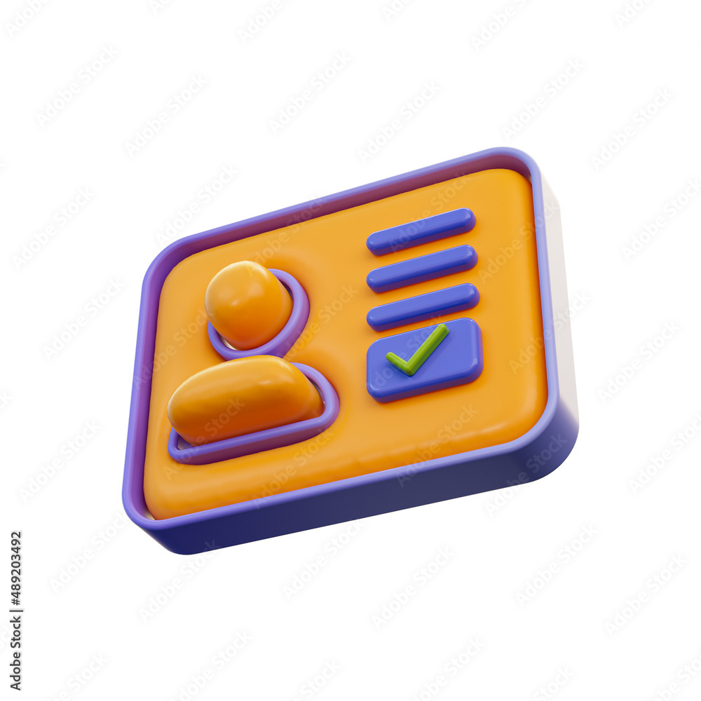 Poster realistic glossy user id check mark icon 3d render concept for approved confirm done tick symbol