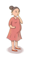 The pregnant woman is surprised. The pregnant woman thought about something.