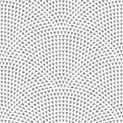 Vector seamless pattern with fish scale order. Small grey watercolor painted triangular elements on a white background. Peacock tail ornament, fan shaped print © L. Kramer