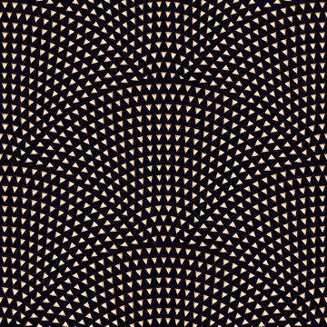 Vector seamless wavy pattern with geometrical fish scale. Gold twinkles on a black background. Fan shaped firework burst. Christmas, New Year holiday decoration