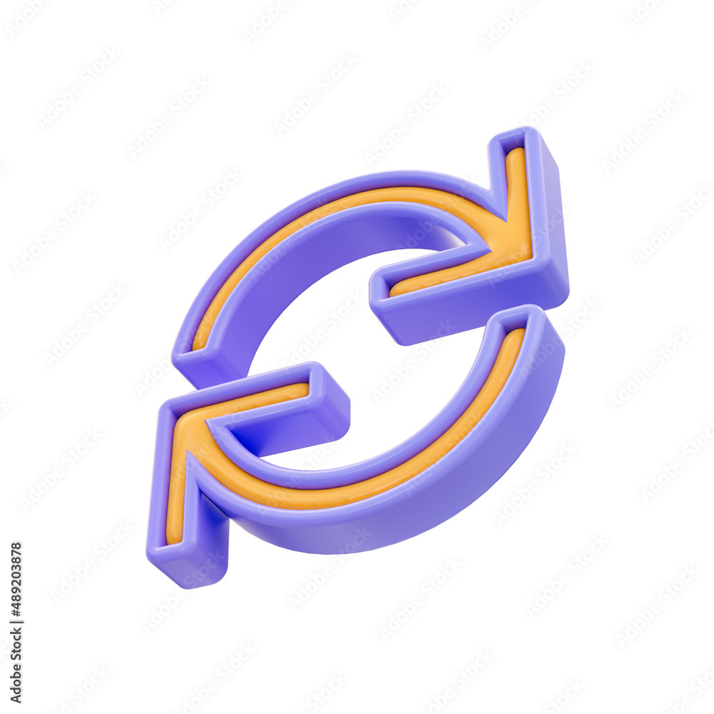 Poster realistic glossy cartoon look rotation mark icon 3d render for refresh arrows rotated